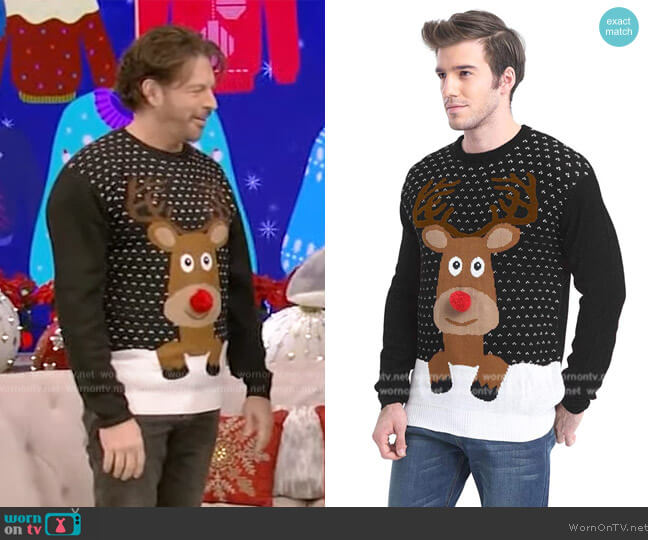 Daisy Boutique Holiday Reindeer Snowman Santa Snowflakes Sweater worn by Harry Connick Jr on Live with Kelly and Mark