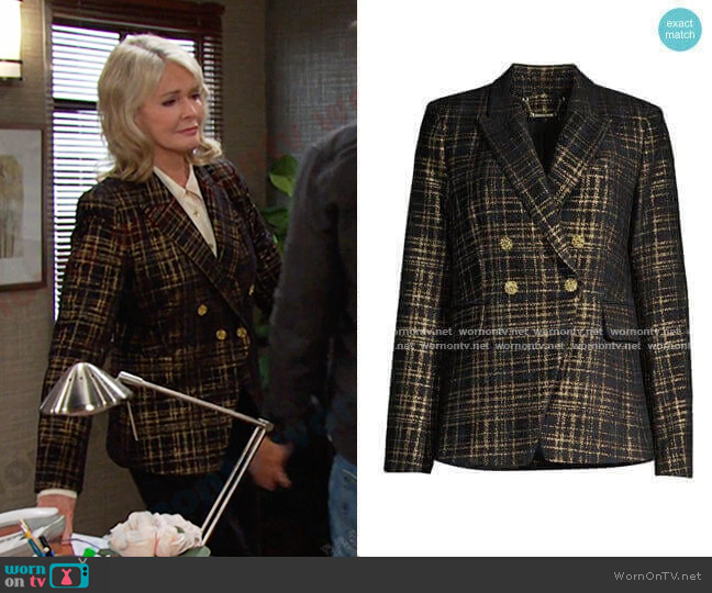 Elie Tahari Jezebel Metallic Tweed Double-Breasted Blazer worn by Marlena Evans (Deidre Hall) on Days of our Lives