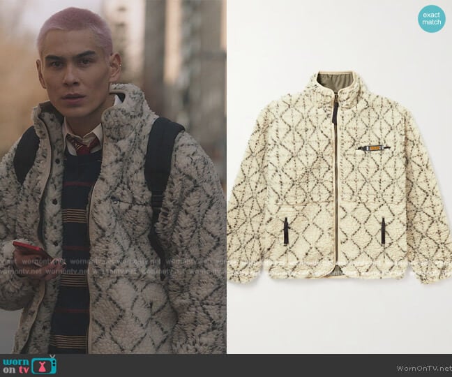 Kapital Do-Gi Boa Reversible Printed Fleece and Shell Bomber Jacket worn by  Akeno Menzies (Evan Mock) on Gossip Girl