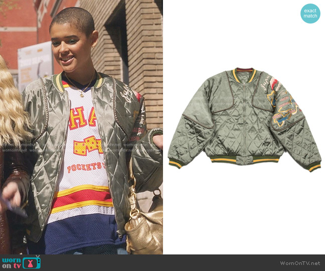 Kapital Rayon-Satin Quilting Sham Bomber Jacket worn by Julien Calloway (Jordan Alexander) on Gossip Girl