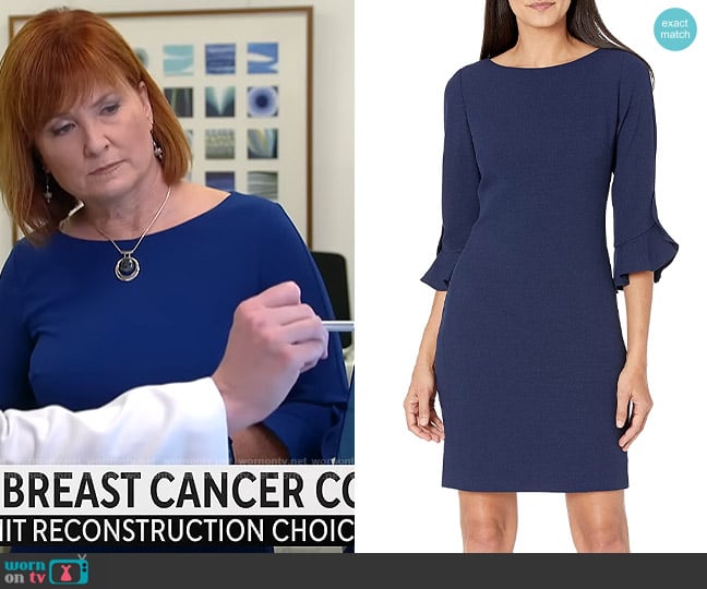 Karl Lagerfeld Tulip Sleeve Crepe Dress worn by Anna Werner on CBS Mornings