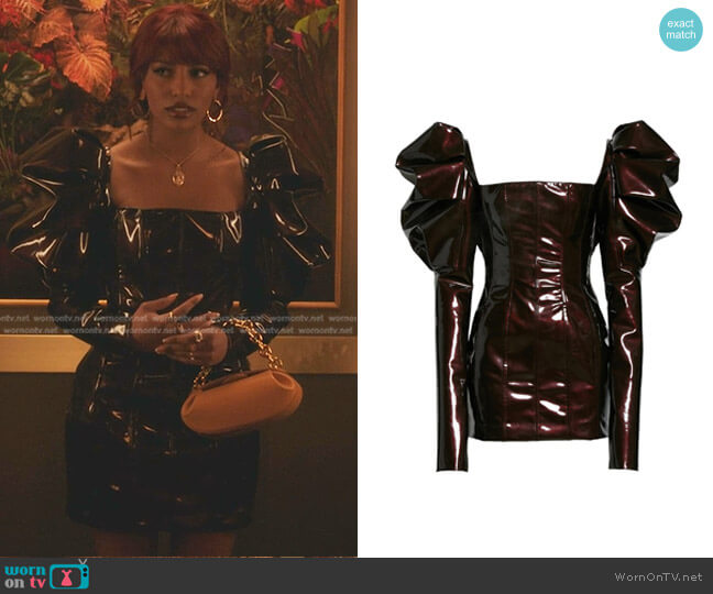 LaQuan Smith Puff Long Sleeve PVC Minidress worn by Monet de Haan (Savannah Lee Smith) on Gossip Girl