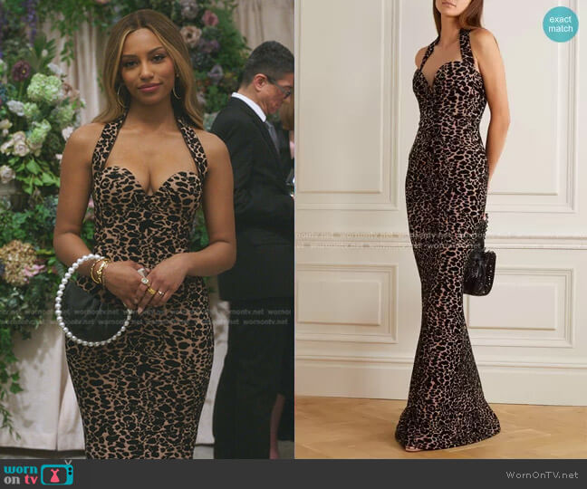 Alaia Leopard Jacquard-Knit Halterneck Gown worn by Monet de Haan (Savannah Lee Smith) on Gossip Girl