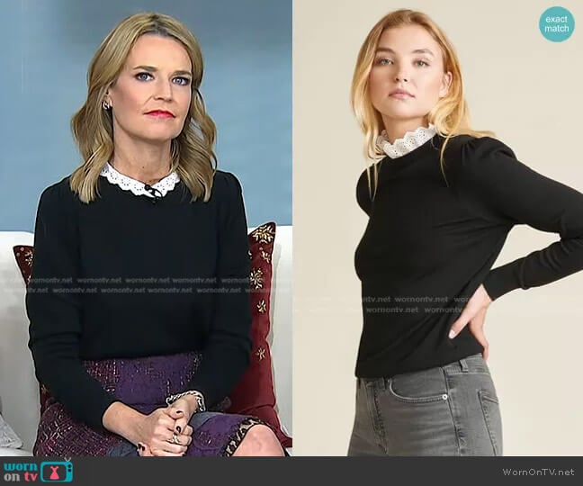 Veronica Beard Levina Eyelet Trim Sweater worn by Savannah Guthrie on Today