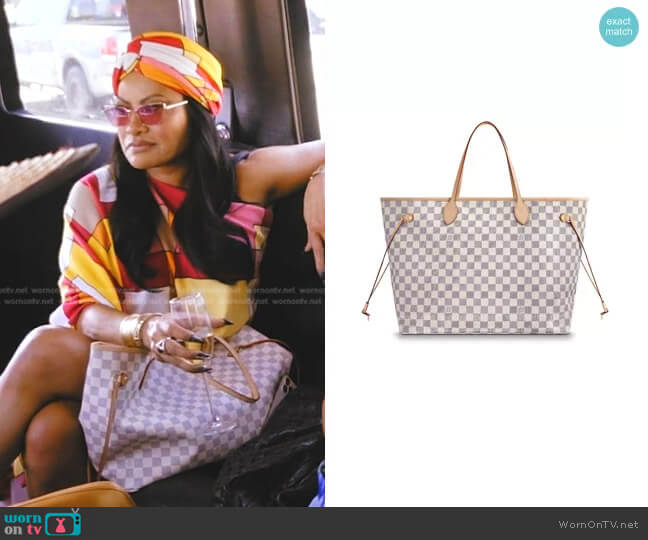 Louis Vuitton Neverfull GM Tote Bag in Damier Azur worn by Jen Shah on The Real Housewives of Salt Lake City