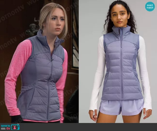 Lululemon Down For It All Vest in Peri Purple worn by Josslyn Jacks (Eden McCoy) on General Hospital