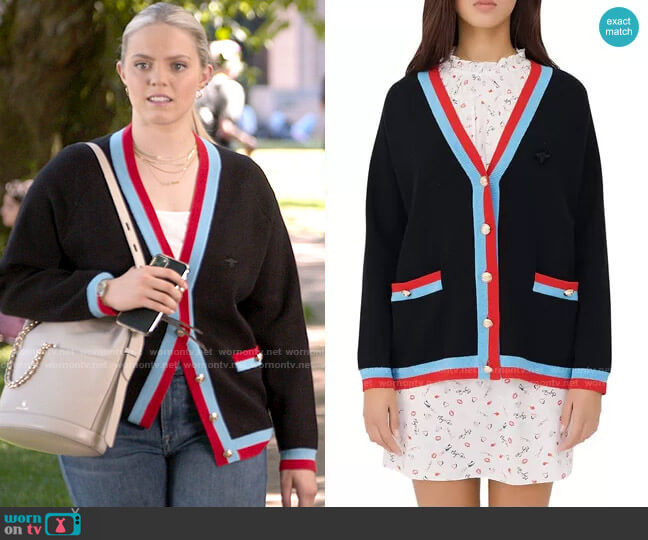 Maje Mysweetie Collegiate Cardigan worn by Leighton Murray (Reneé Rapp) on The Sex Lives of College Girls