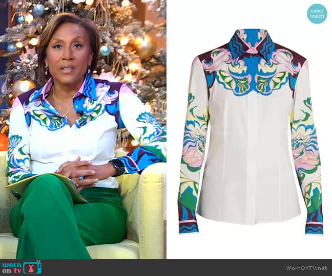 Emilio Pucci Manu-Print Stretch-Cotton Shirt worn by Robin Roberts on Good Morning America