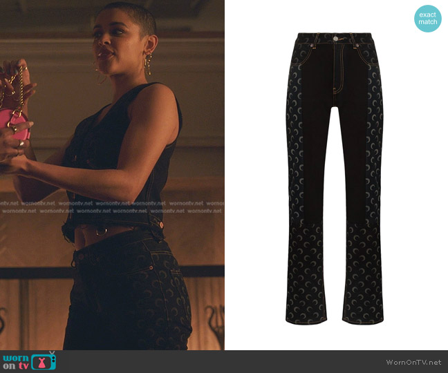 Marine Serre Regenerated Moon Straight-Leg Jeans worn by Julien Calloway (Jordan Alexander) on Gossip Girl