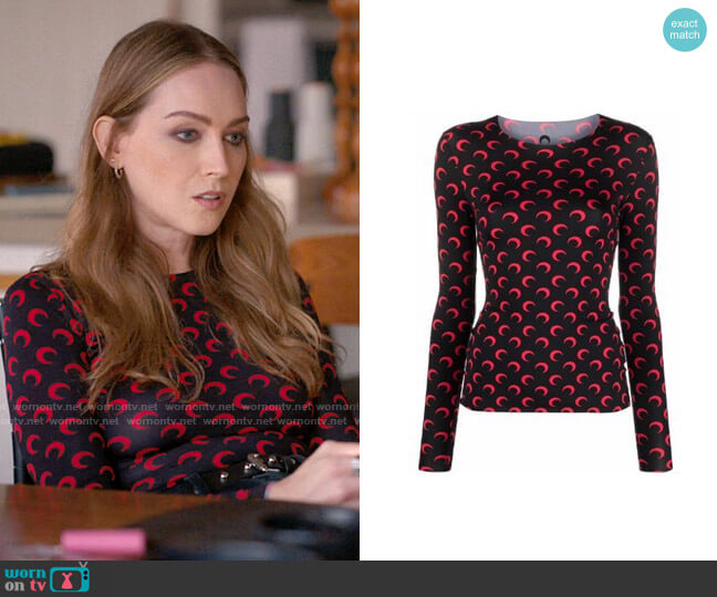 Marine Serre Second Skin Moon Long Sleeve T-Shirt worn by Tess Van De Berg (Jamie Clayton) on The L Word Generation Q