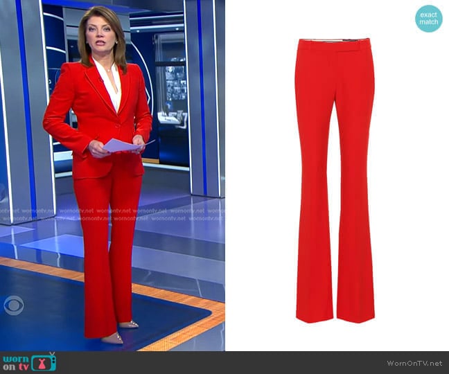 Alexander McQueen Mid-Rise Flared Pants worn by Norah O'Donnell on CBS Evening News