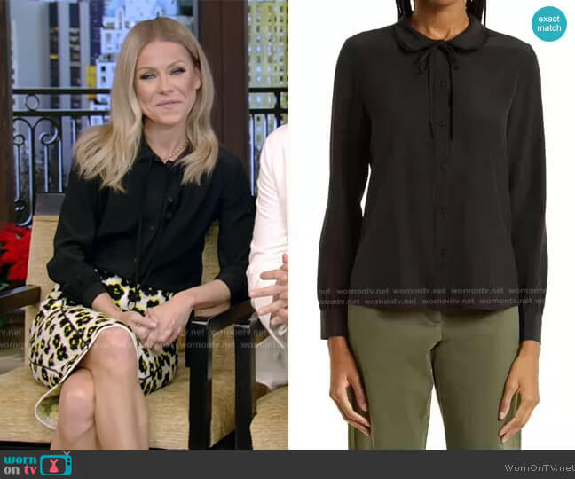 Nili Lotan Monet Tie Neck Silk Blouse worn by Kelly Ripa on Live with Kelly and Mark