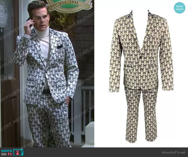 Mr Turk Butterfly Print Cotton Blend Notch Lapel Blazer Suit worn by Leo Stark (Greg Rikaart) on Days of our Lives