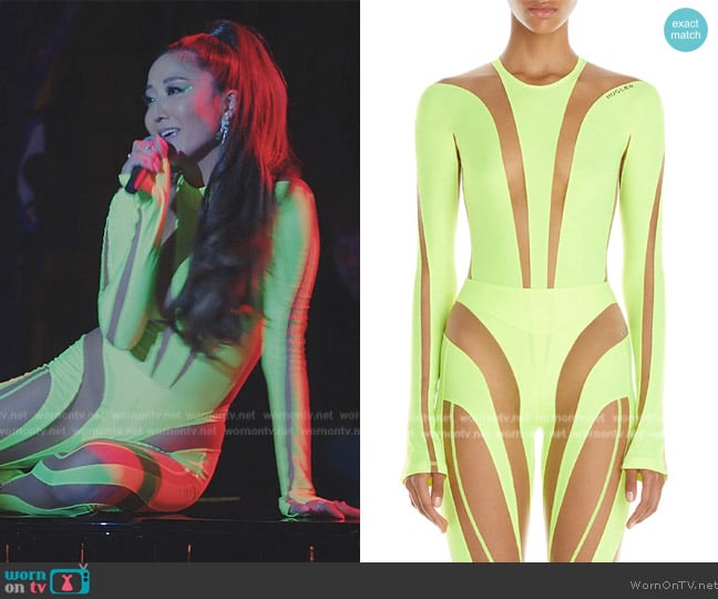 Mugler Illusion Mesh Long Sleeve Bodysuit worn by Mindy Chen (Ashley Park) on Emily in Paris