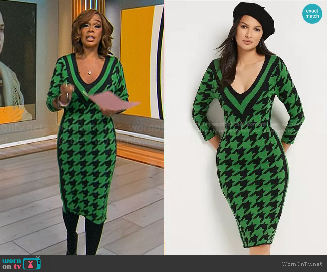 New York & Company Houndstooth Sweater Dress worn by Gayle King on CBS Mornings