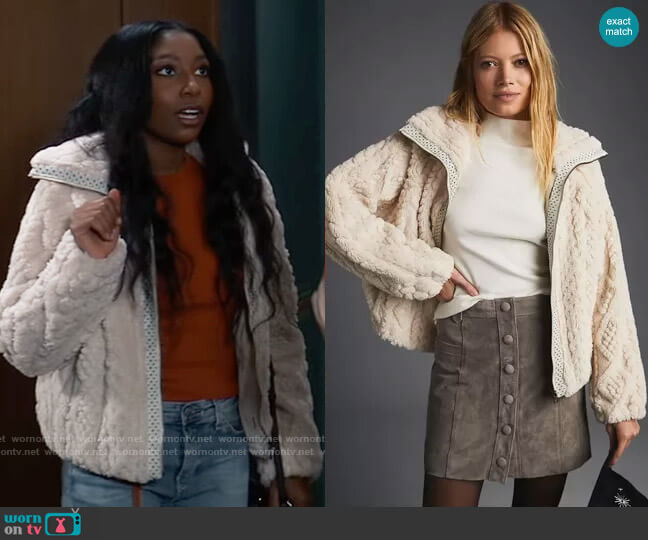 Pilcro Cable-Knit Zip-Up Sweater worn by Trina Robinson (Tabyana Ali) on General Hospital
