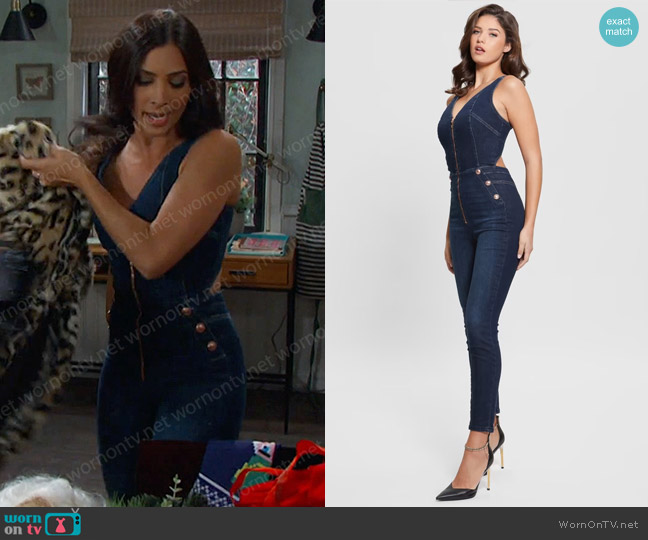 Guess Reina Denim Jumpsuit worn by Gabi Hernandez (Camila Banus) on Days of our Lives