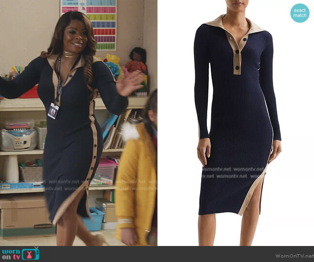 Reiss Nikola Colorblock Ribbed Midi-Dress worn by Ava Coleman (Janelle James) on Abbott Elementary