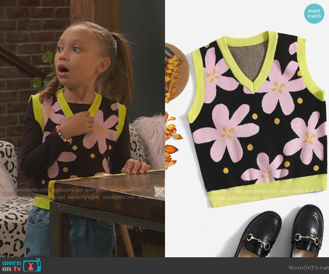 Shein Floral Pattern Sweater Vest worn by Alice Baxter (Mykal-Michelle Harris) on Ravens Home