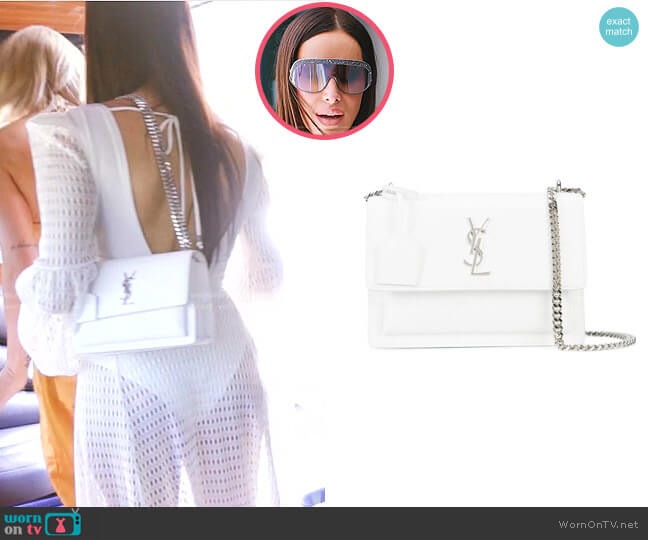 Saint Laurent Leather Sunset Bag in White worn by Angie Katsanevas on The Real Housewives of Salt Lake City
