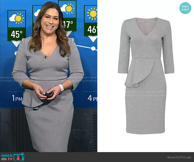 Badgley Mischka Scuba Sheath Dress in Heather Grey worn by Violeta Yas on NBC News Daily