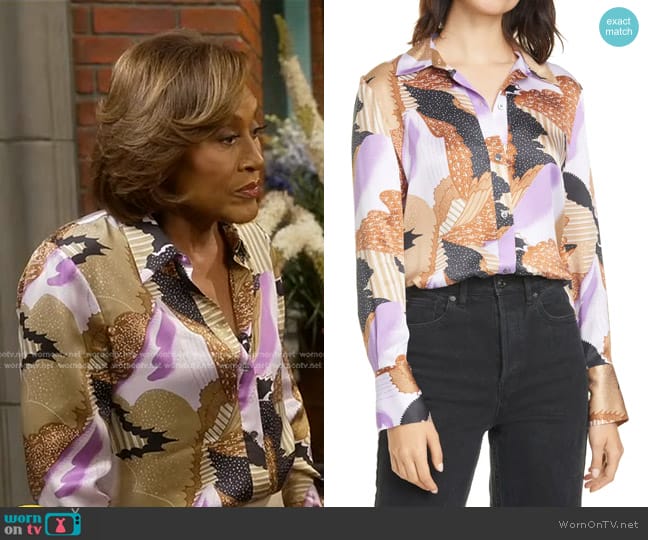 Equipment Sedienne Print Silk Blouse worn by Robin Roberts on Good Morning America