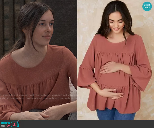 Shein Maternity Bell Sleeve Smock Top worn by Willow Tait (Katelyn MacMullen) on General Hospital