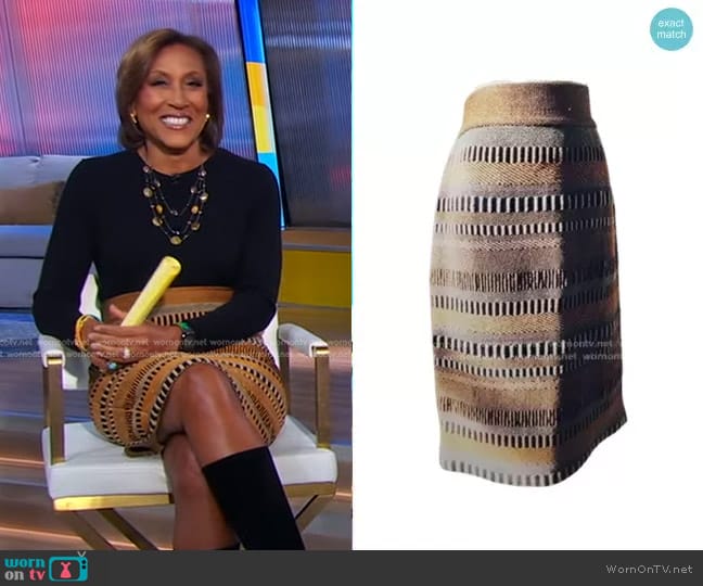 Burberry Prorsum Striped Knit Pencil Skirt worn by Robin Roberts on Good Morning America