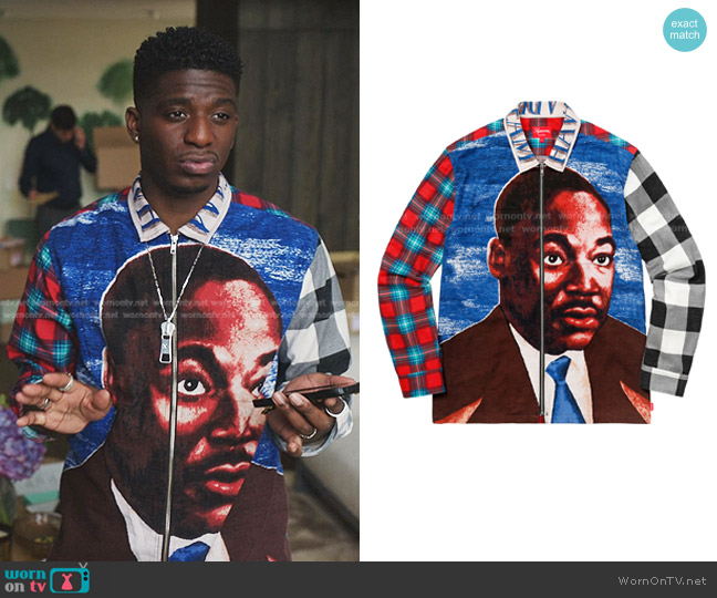 Supreme MLK Zip UP Flannel Shirt worn by Julien (Samuel Arnold) on Emily in Paris