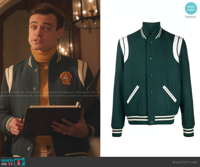 Saint Laurent Teddy Bomber Jacket worn by Maximus Wolfe (Thomas Doherty) on Gossip Girl