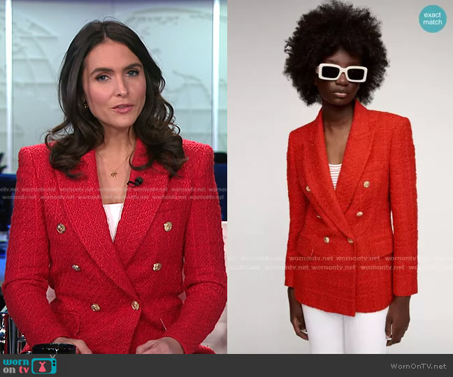 Zara Textured Double Breasted Blazer worn by Lilia Luciano on CBS Evening News