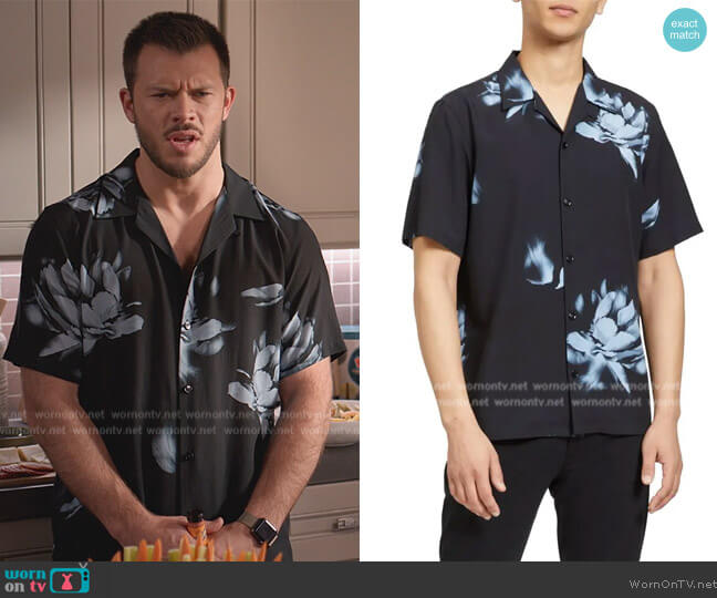 Theory Noll Floral Print Shirt worn by (Jimmy Tatro) on Home Economics