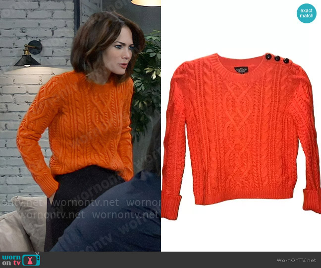 Topshop Cable Knit Sweater worn by Elizabeth Webber (Rebecca Herbst) on General Hospital