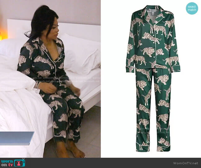 Averie Sleep Two-Piece Tiger Print Pajama Set worn by Jen Shah on The Real Housewives of Salt Lake City