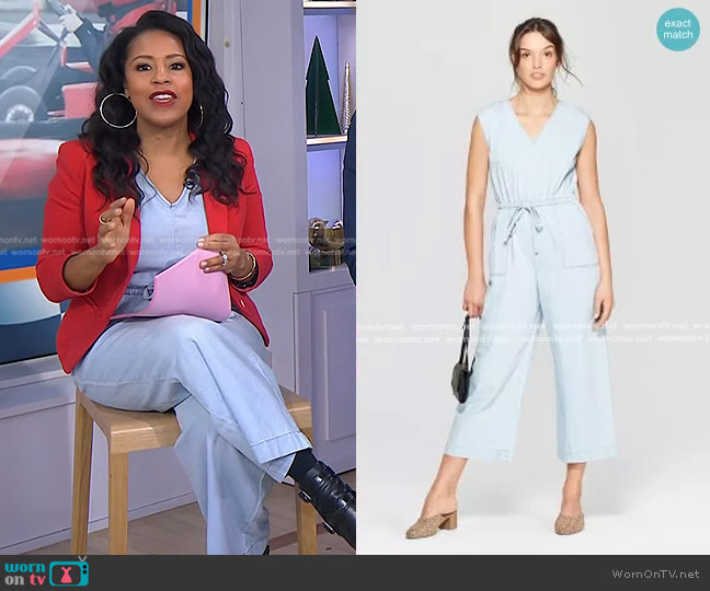 Universal Thread V-Neck Denim Jumpsuit worn by Sheinelle Jones on Today
