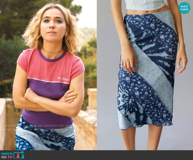 Urban Outfitters Darcy Spliced Mesh Midi Skirt worn by Portia (Haley Lu Richardson) on The White Lotus
