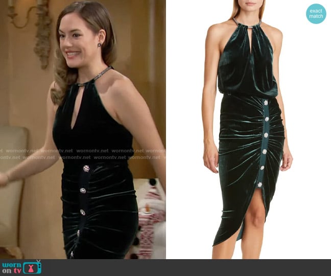 Veronica Beard Kusumi Velvet Halter Top worn by Hope Logan (Annika Noelle) on The Bold and the Beautiful