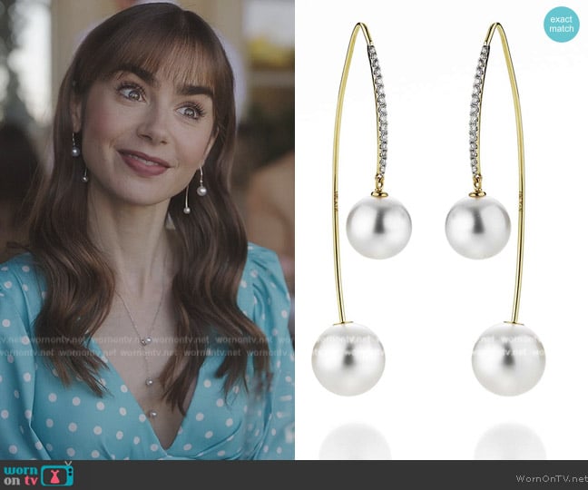 Yana Nesper Convertible Earrings with Pearls and Diamonds worn by Emily Cooper (Lily Collins) on Emily in Paris
