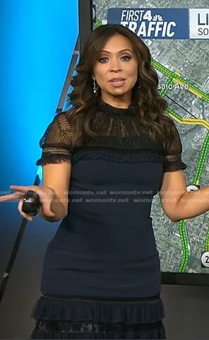 Adelle’s navy lace mock neck dress on Today