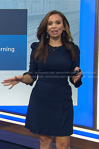 Adelle’s navy ruffle trim dress on Today