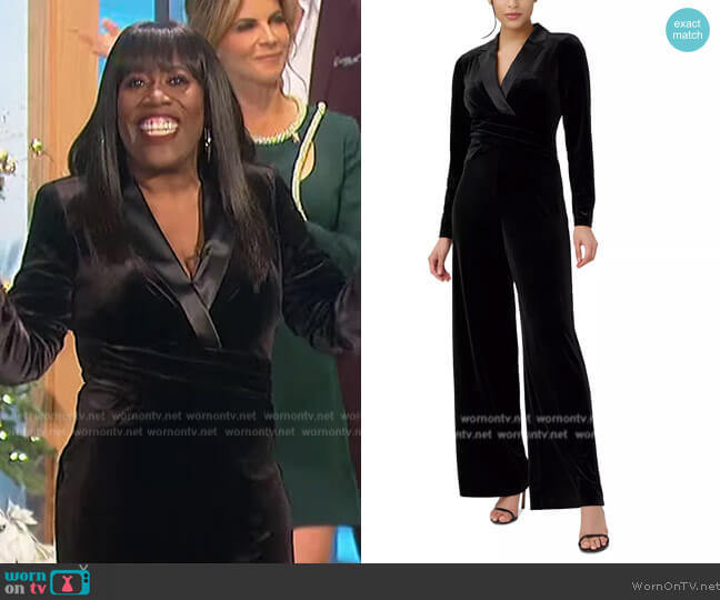 Adrianna Papell Velvet Tuxedo Jumpsuit worn by Sheryl Underwood on The Talk