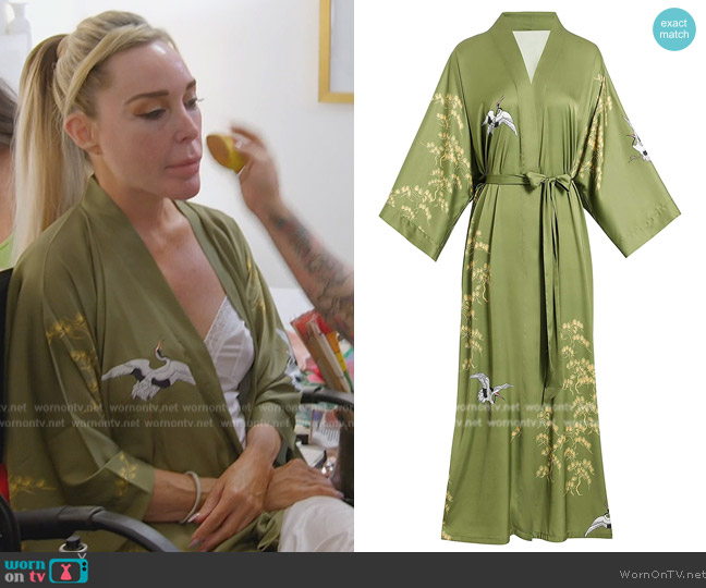 Aensso Long Floral Kimono in Olive Birds worn by Marysol Patton (Marysol Patton) on The Real Housewives of Miami