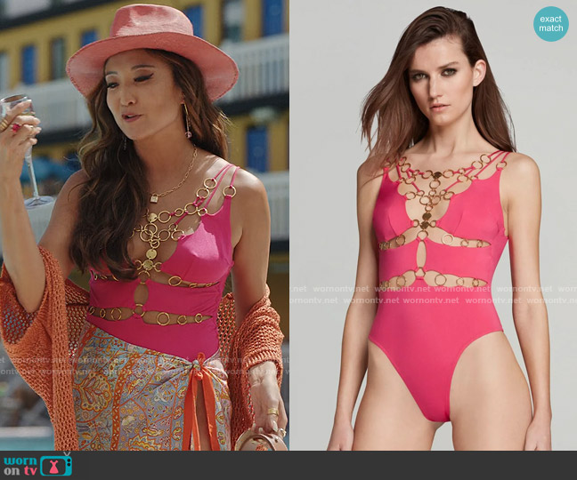 Agent Provocateur Davine Swimsuit in Pink worn by Mindy Chen (Ashley Park) on Emily in Paris