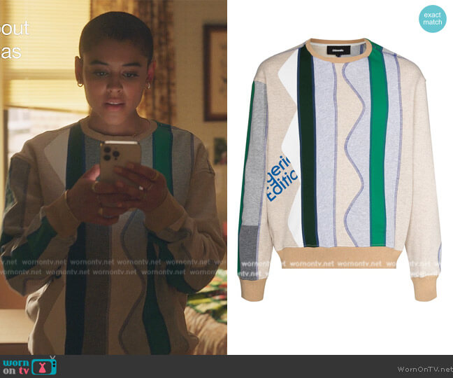 Ahluwalia Patchwork recycled-cotton jersey sweatshirt worn by Julien Calloway (Jordan Alexander) on Gossip Girl