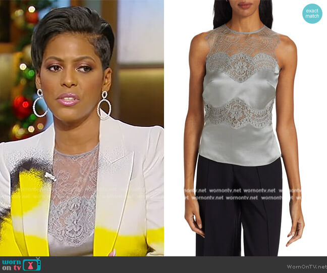 Alberta Ferretti Satin & Lace Pullover Tank worn by Tamron Hall on Tamron Hall Show