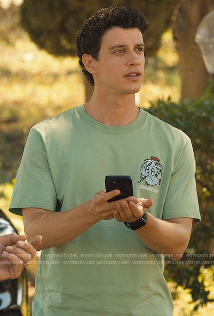 Albie’s green Earth t-shirt on The White Lotus