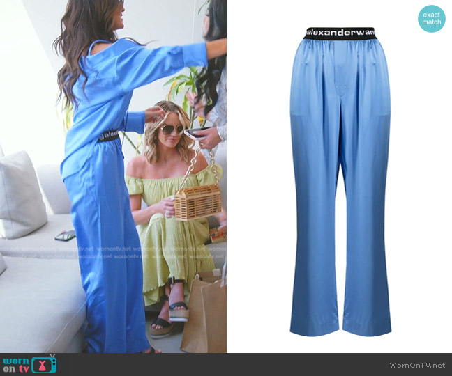 alexanderwang.t Satin Logo-Waistband Track Pants worn by Lisa Barlow on The Real Housewives of Salt Lake City
