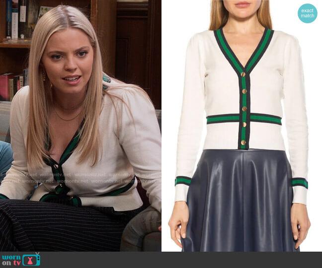 Alexia Admor Contrast Trim Cardigan in Ivory Multi worn by Leighton Murray (Reneé Rapp) on The Sex Lives of College Girls