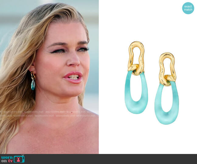 Alexis Bittar Double-Link 14K Goldplated Lucite Earrings worn by Rebecca Romijn on The Real Love Boat