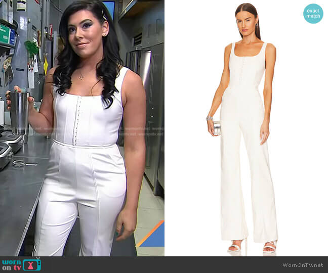 Alice + Olivia Chels Vegan Leather Corset Jumpsuit worn by Katie Stilo on Today